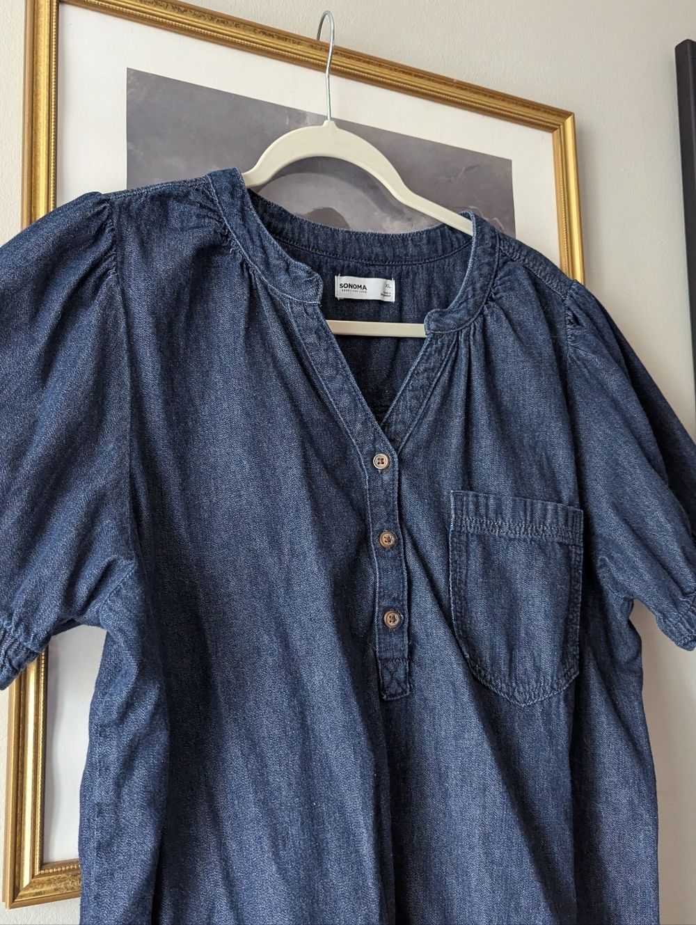 Sonoma Dark Indigo Denim Short Sleeve Henley Top - Picture 2 of 6